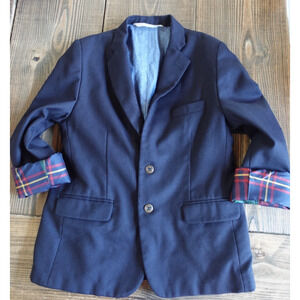 Nordstrom Blazer Boys 12 Navy Wool Plaid Lined Suit Jacket Coat Preppy Heritage